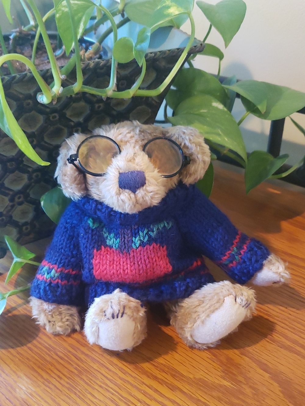 Vtg Boyds Bears wearing "apple" cardigan & glasses: 1990-98 collection